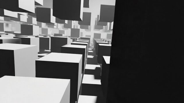 Abstract three dimensional monochrome cube landscape perspective artistic design concept background video footage