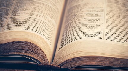 Fototapeta premium Open Vintage Book with Aged Pages and Text Displaying Knowledge and History