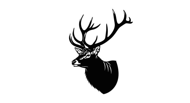 Deer head with large antlers profile.