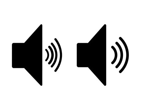 A graphic illustration of two sound speakers with wave patterns
