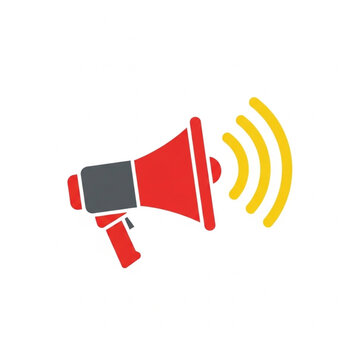 Red Megaphone with Sound Waves Emitted.
