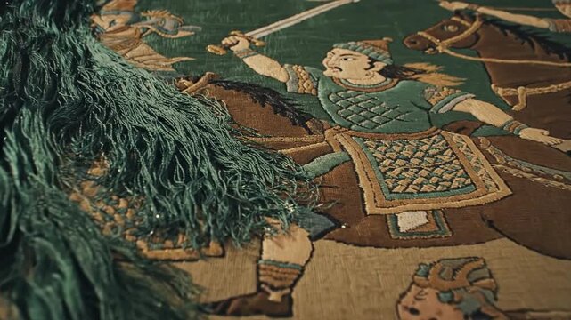 Ancient Warrior on Horseback in Battle Tapestry