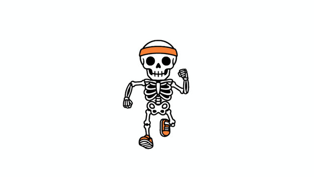Running skeleton jogging in sneakers and orange headband