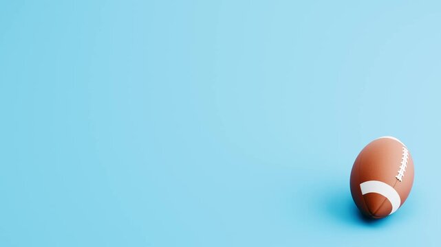 American Football Ball Rolling Left to Right and Right to Left, on Blue Background with Copy Space, 3D Animation