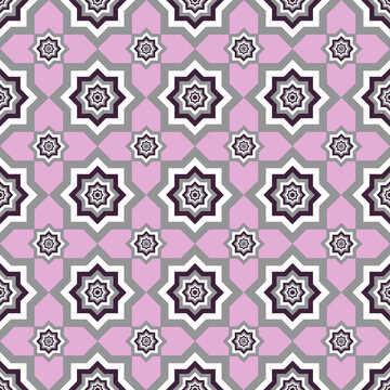 Vibrant pink hand-drawn octagonal star motif, modern hand-drawn symmetrical seamless design.