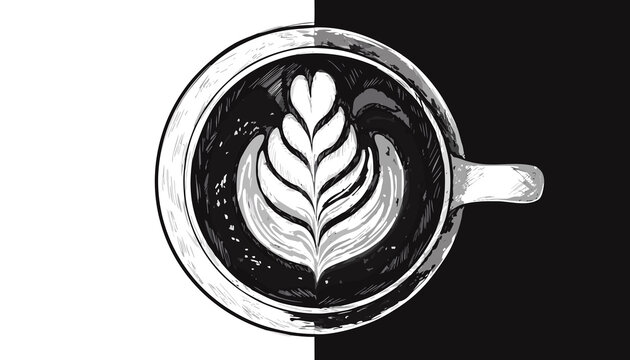 

A minimalist vector illustration featuring a hot cup of coffee with a heart design and a steaming cup of tea as brown cafe icons for a breakfast beverage logo