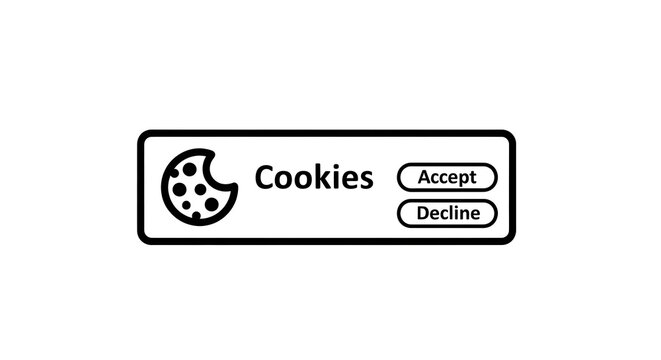A simple black and white illustration of a cookie consent banner on a website