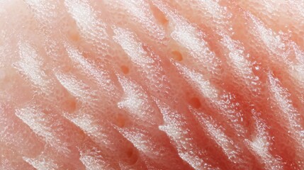 Fototapeta premium Macro texture of lychee flesh, translucent juicy surface, subtle fibrous structure, soft white tones, evenly lit, high detail, fresh exotic fruit