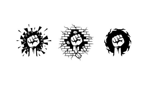 Set of Fist Breaking Through Barriers Illustrations