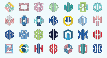Fototapeta premium Set of Modern Geometric Monogram Logo Designs