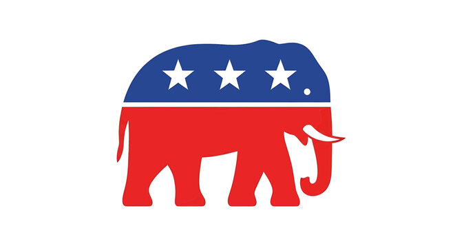 Republican party gop elephant logo symbol with stars in red white and blue colors