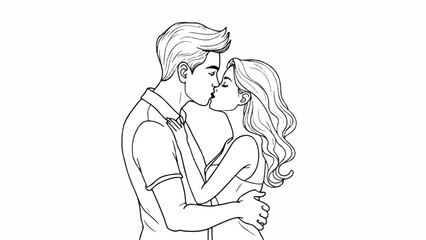 Obraz premium Romantic couple illustration, loving embrace, tender moment, vector line art