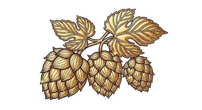 Golden hop cones and leaves illustration