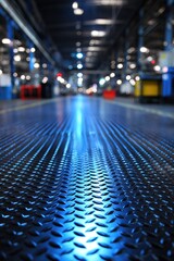 Naklejka premium Abstract Industrial Factory Floor with Blue Metallic Texture and Blurred Background