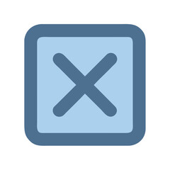 Obraz premium Blue box with cross on black background indicating removal and cancellation