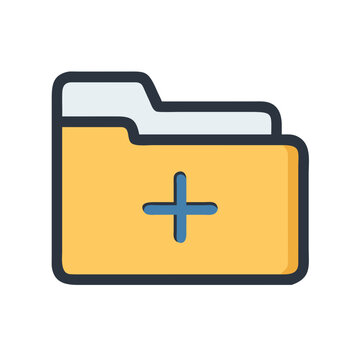 Yellow folder with a blue plus sign against a black background icon