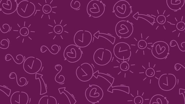 Dynamic doodle patterns on purple background video sequence.
