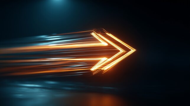 Dynamic Forward: A digital arrow glides across the scene, symbolizing movement, advancement, and the unwavering pursuit of direction and goals.