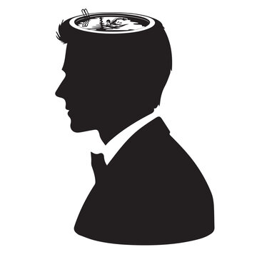 Man Silhouette with Open Head and Water Pool