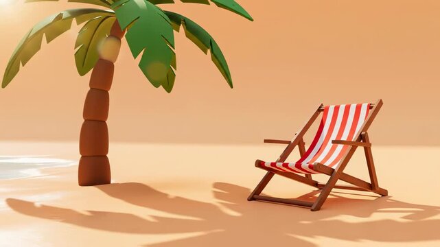 Tropical beach chair relaxation with palm tree swaying