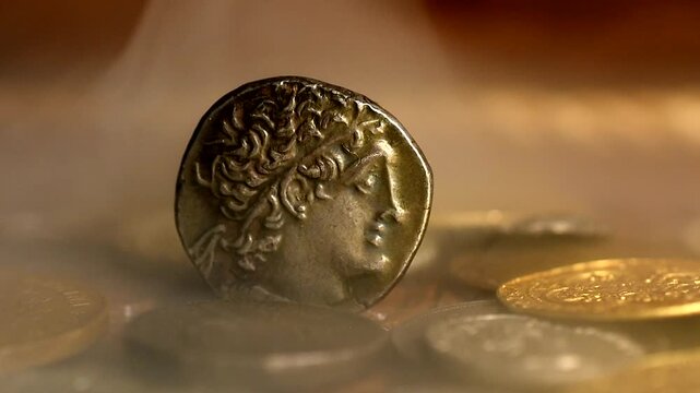 Tetradracma of Ptolomeu IX Ancient Egypt Coin involved in smoke