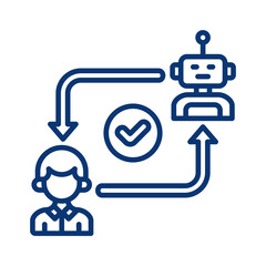 Obraz premium Ai system and human interaction vector icon. user and bot conversation symbol.