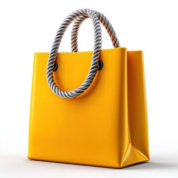 Handbag with white rope handle against a white background