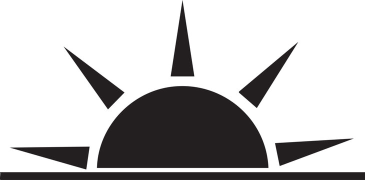 Stylized depiction of a sun rising over a horizon with sharp rays extending outward