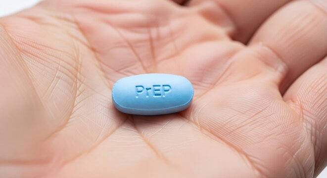 PrEP Blue Pill for HIV Prevention: Oval Medication Tablet Held in an O