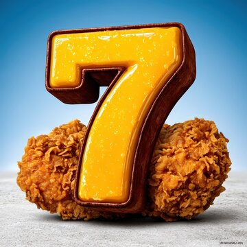 "Humorous Chicken McNugget with Number Seven Display in Advertising Shot."
