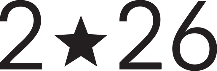 Fototapeta premium A bold black star symbol flanked by the numbers twenty-six on both sides.