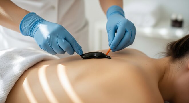 Skilled Medical Professional in Blue Gloves Applying a Therapeutic Lee