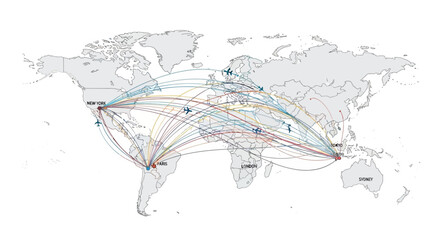 Global Flight Routes Map: International Air Travel Connections and Destinations © Ani