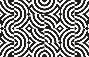 Obraz premium High contrast monochrome pattern with repeating circular arcs and geometric shapes