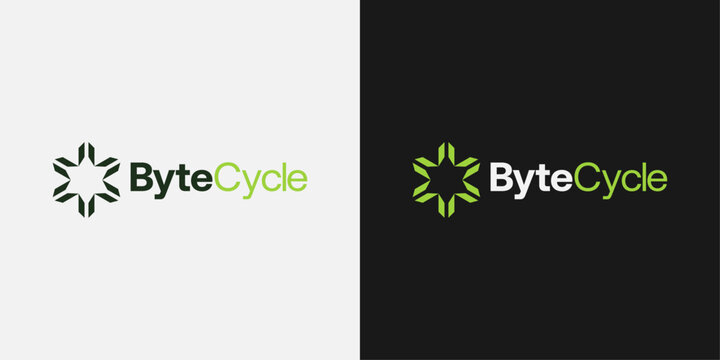 Modern ByteCycle Logo with Geometric Cycle Icon, Tech and Sustainability Brand Identity