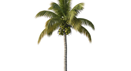 Obraz premium Vibrant Tropical Coconut Palm Tree with Abundant Ripe Coconuts Isolated on White Background for Design