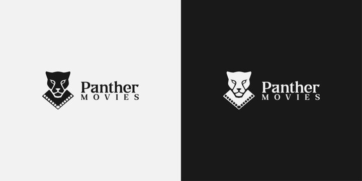 Panther Movies Logo with Film Strip Icon, Bold Entertainment Brand Identity