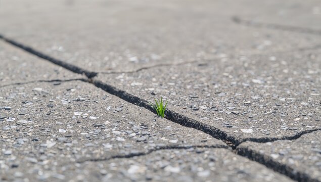 Resilient Grass Growing Through Cracked Concrete Surface in Urban Setting