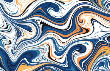 Obraz premium Liquid marble pattern in deep blue white and vibrant orange