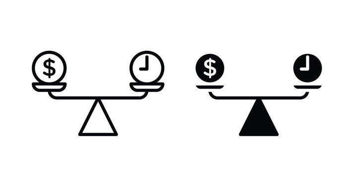 Time and money scale icon set, isolated on white background flat vectors