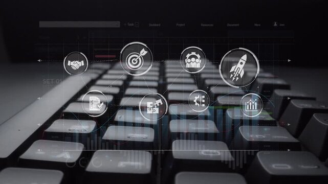 Project management dashboard showing project management strategy, planning, project management workflow, and project management team icons for better coordination. Muxer