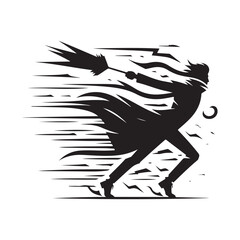 Storm Chaser with Windblown Coat and umbrella bending, lightning flash vector silhouette logo design illustration. abstract storm chaser icon set collection © MdBadal