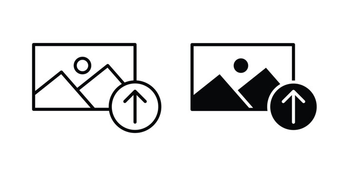 Upload photo icon set, isolated on white background flat vectors