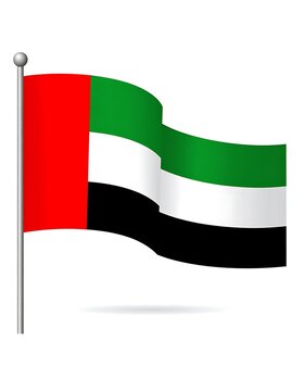 A flag with red, green, white, and black colors waving on a silver pole