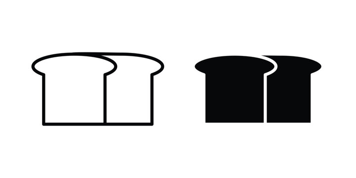 White bread icon set, isolated on white background flat vectors