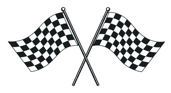 A pair of crossed black and white checkered flags symbolizing victory and the finish line in motorsports and racing competitions.