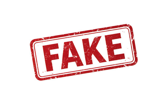 Red grunge fake rubber stamp seal a with inauthentic, document isolated on a transparent background