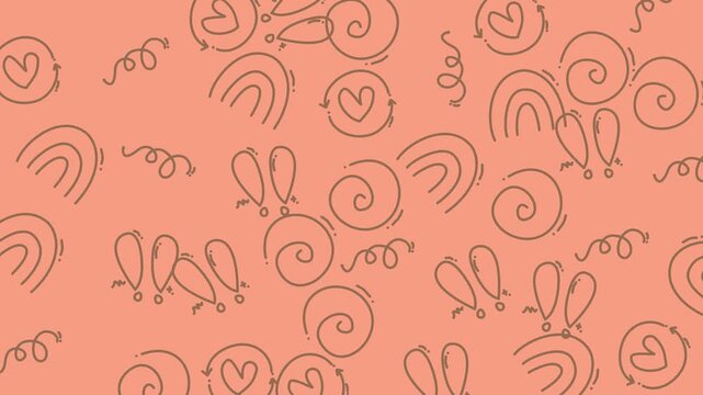Abstract doodle patterns on pink background in motion video.