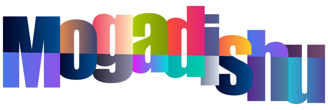 Colorful gradient text letters spelling Mogadishu design style