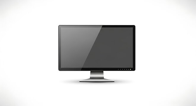 A modern black computer monitor with a silver stand on a plain white background in a studio shot